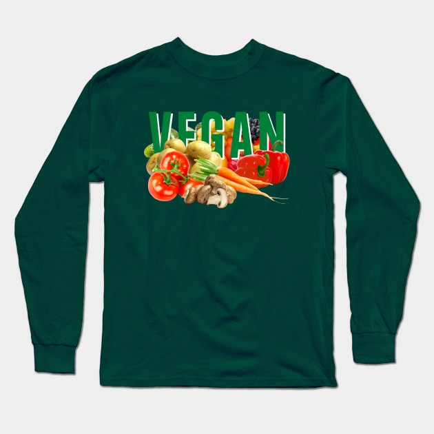 VEGAN Veggies, Some Fruit ,and Some Mushrooms Too! Long Sleeve T-Shirt by TJWDraws